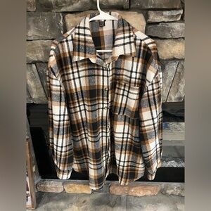 SHEIN Brown Plaid Button Down Shirt